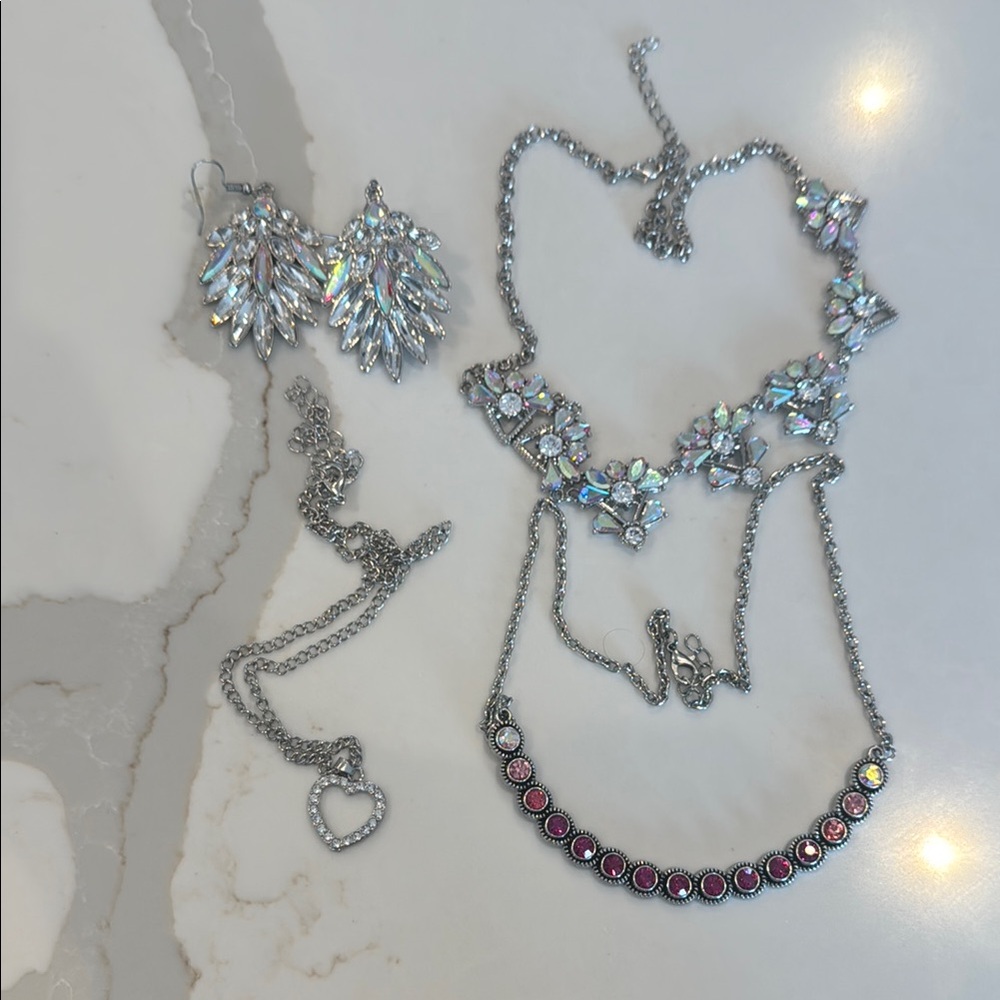 Elegant Silver and Pink Jewelry Set